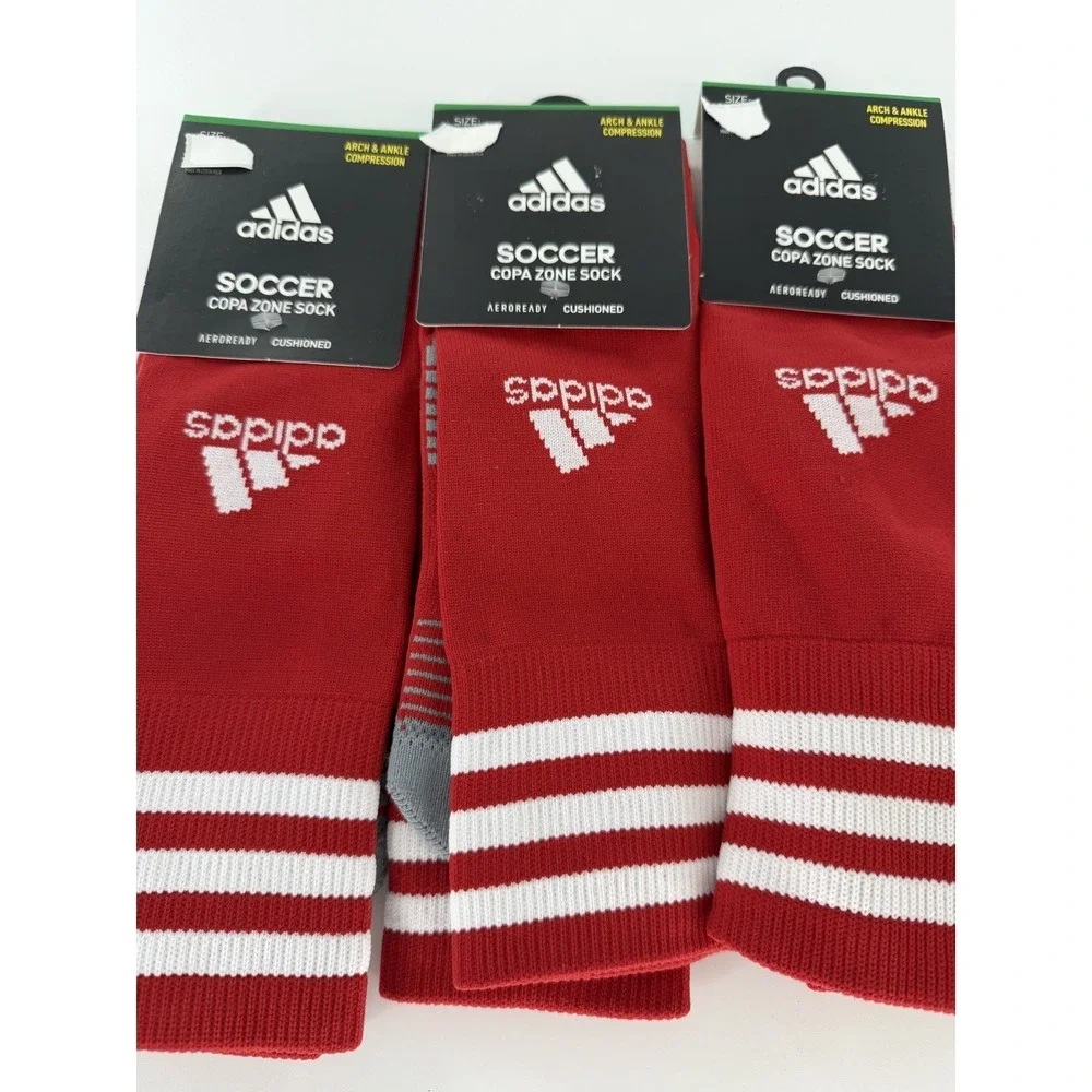 Adidas Climalite Copa Zone Cushion III Red Athletic Soccer Socks SZ Small 3 Pack